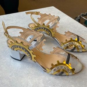 Charlotte Olympia Metallic Block Heel Sandals
